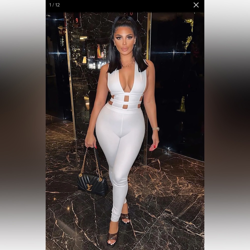 FashionNova Don’t Call Me Up - All White Jumpsuit- Size Large